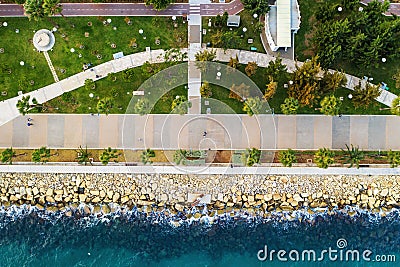 Limassol promenade or embankment aerial top view with palms. Beautiful mediterranean Cyprus city resort Stock Photo