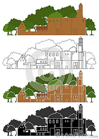 Limburg Abbey in front view, Germany. Vector Illustration