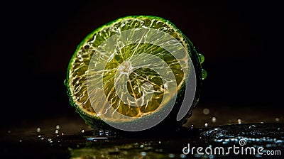 Lime, extreme closeup, slice, green, generative AI Stock Photo