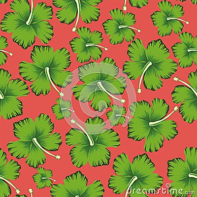 Lime flowers hibiscus seamless living coral background Vector Illustration