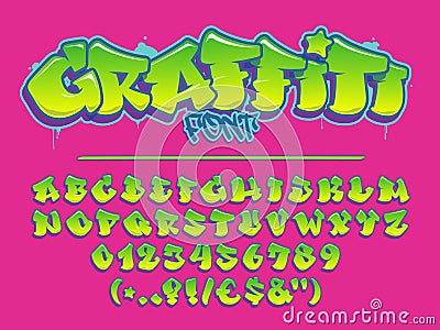 Lime graffiti vector font. Capital letters, numbers and glyphs alphabet Vector Illustration