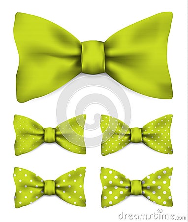 Lime green bow tie with white dots realistic vector illustration Vector Illustration