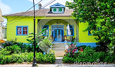 Lime Green House in New Orleans, Louisiana 7th Ward Stock Photo