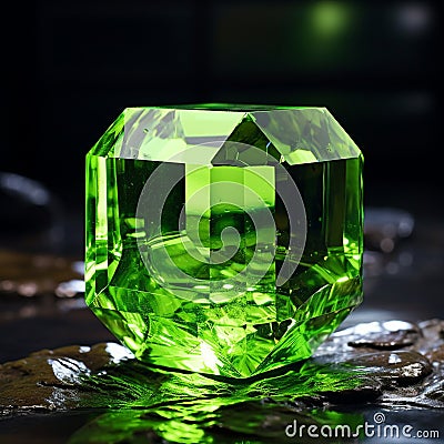 lime green light cube crystal on black background generative AI Stock Photo