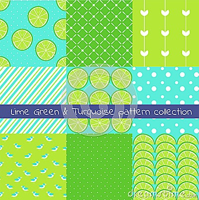 Lime green and turquoise pattern collection. Vector texture, print,paper Vector Illustration