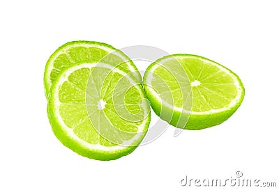 Lime with half isolated on white, lemon sliced Stock Photo