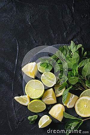 Lime and lemons with mint Stock Photo