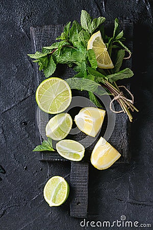 Lime and lemons with mint Stock Photo