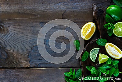 Lime, lemons with mint Stock Photo