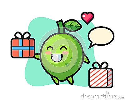 Lime mascot cartoon giving the gift Vector Illustration