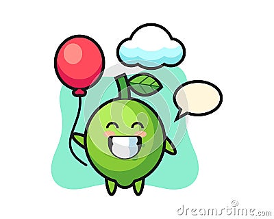 Lime mascot illustration is playing balloon Vector Illustration