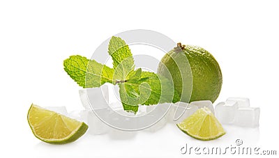 Lime with mint and ice cubes Stock Photo