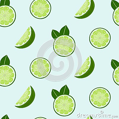 Lime slices and leaves seamless pattern. Vector Illustration