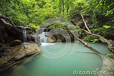 lime stone water fall in arawan water fall national park kanchanaburi thailand use for natural background Stock Photo