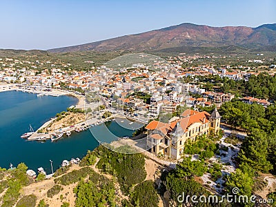 Limenaria Castle and Limenaria Town, the second most important city in Thasos Island, Greece Stock Photo