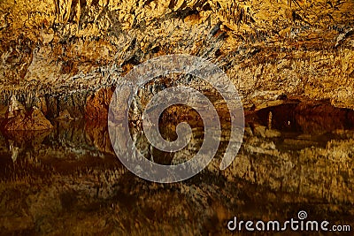 Limestone Cave with Lake Stock Photo