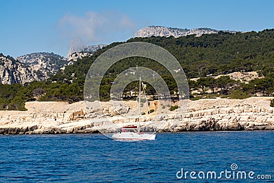Limestone cliffs near Cassis, boat excursion to Calanques national park in Provence, France Editorial Stock Photo