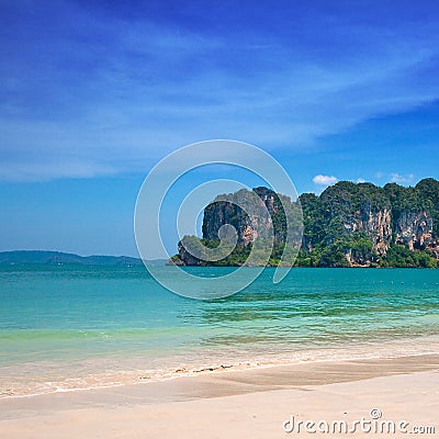 Limestone cliffs by tropical sea Stock Photo