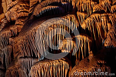 Limestone drapery shapes in Soreq Cave, Israel Stock Photo