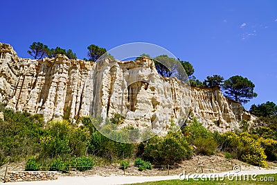 Limestone high chimneys formation geologic natural french park in Orgues Ille sur Tet Languedoc in France Stock Photo