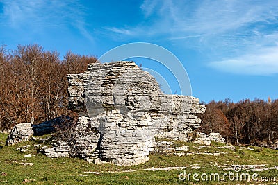 Limestone Monoliths - Karst Erosion Formations Lessinia Italy Stock Photo