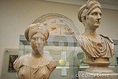 Limestone relief of two women probably from Rome Italy at the British museum Editorial Stock Photo