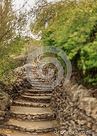 Limestone staircase Stock Photo