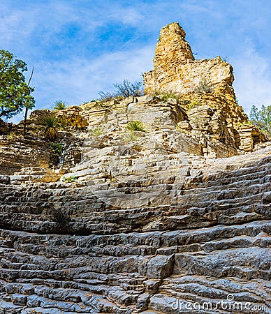 The Limestone Terraced Hiker's Staircase on The Devil's Hall Trail Stock Photo