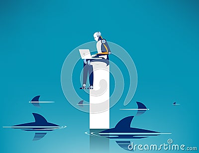 Limitations and risks of work. Concept business vector illustration, Challenge, Surrounded shark, Danger Vector Illustration