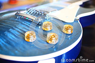 Abstract Colorful blue electric Gibson guitar very close up Stock Photo