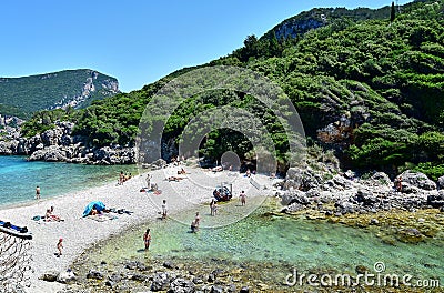 Limni Beach, a strip of white pebble beach Stock Photo