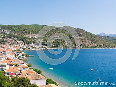 Limni village at Euboea in Greece. Panoramic view. Stock Photo