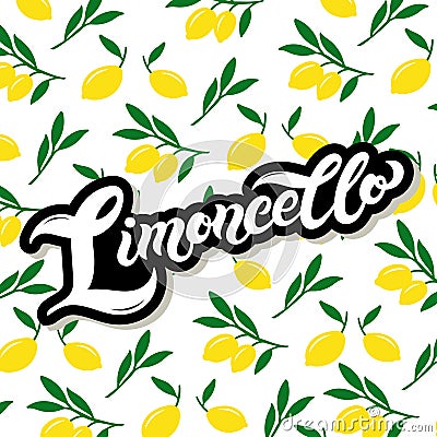 Limoncello. The name of Italian lemon liquor. Cartoon Illustration