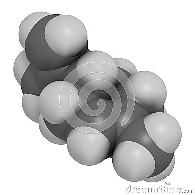 Limonene D-limonene citrus scent molecule. 3D rendering. Atoms are represented as spheres with conventional color coding: Stock Photo