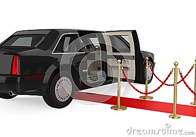 Limousine Car with a Red Carpet Isolated Stock Photo