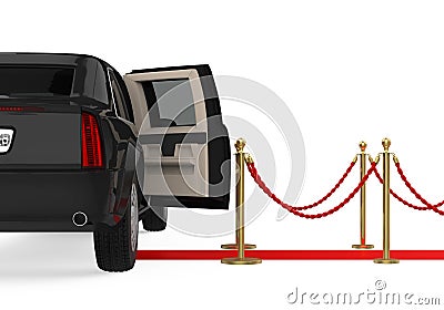 Limousine Car with a Red Carpet Isolated Stock Photo