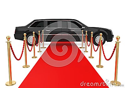 Limousine Car with a Red Carpet Isolated Stock Photo