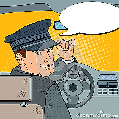 Limousine Driver in Uniform. Chauffeur Saluting Passenger. Pop Art illustration Vector Illustration