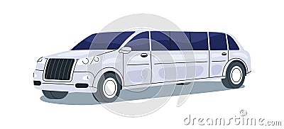 Limousine, long stretched car. Limo, luxury VIP automobile. Premium prestige classy expensive large auto transport, road Vector Illustration