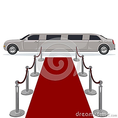 Limousine and red carpet concept, flat design, vector illustration Vector Illustration