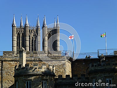 Lincoln Cathedral Towers Stock Photo