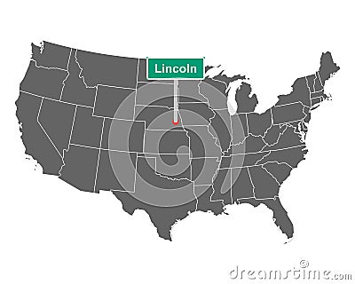 Lincoln city limit sign and map of USA Vector Illustration