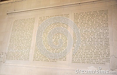 Lincoln Memorial Wall inside from Washington District of Columbia USA Editorial Stock Photo