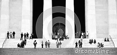 Lincoln Memorial in Washington DC with Crowds of People Large Columns Editorial Stock Photo