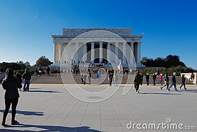 The Lincoln Memorial in Washington DC, USA. It is an American national monument built to honor Abraham Lincoln. Editorial Stock Photo