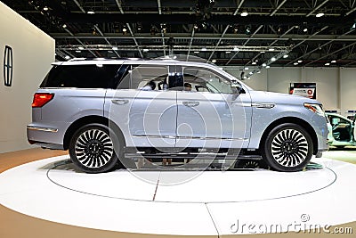 The Lincoln Navigator car is on Dubai Motor Show 2017 Editorial Stock Photo