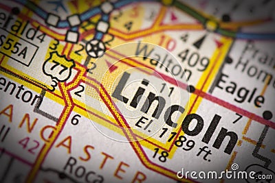 Lincoln, Nebraska on map Stock Photo