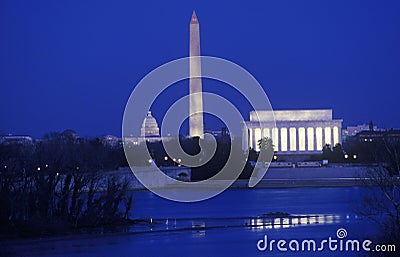 Lincoln, Washington Monuments and U.S. Capitol Stock Photo