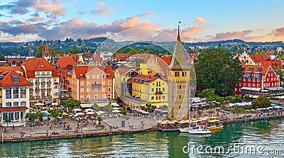 Lindau, Germany. Antique town in Bavaria at Bodensee Lake Stock Photo