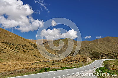 Lindis Pass in New Zealand Stock Photo